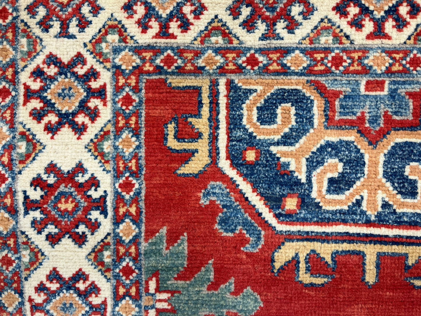 Geometric Red Kazak 3X4 Handmade Wool Rug # 14471