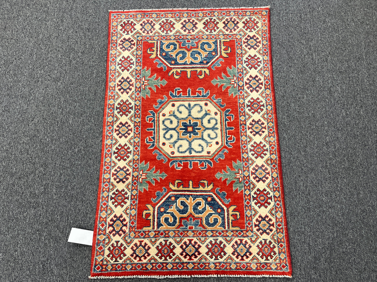 Geometric Red Kazak 3X4 Handmade Wool Rug # 14471
