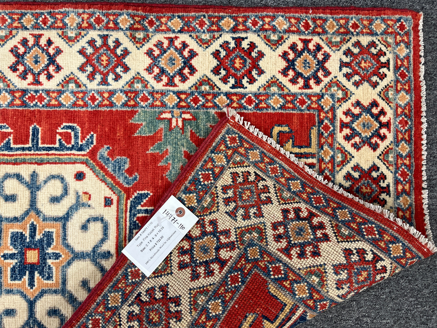 Geometric Red Kazak 3X4 Handmade Wool Rug # 14471