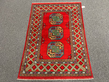 Red 4X6 Tribal Afghan Handmade Wool Rug # 14512