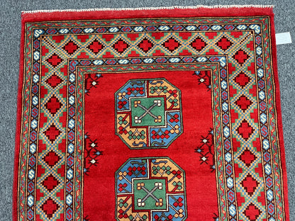 Red 4X6 Tribal Afghan Handmade Wool Rug # 14512