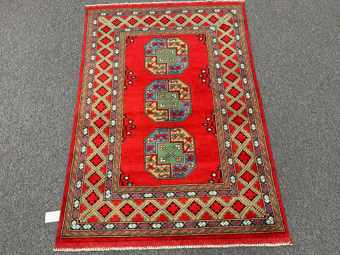 Red 4X6 Tribal Afghan Handmade Wool Rug # 14512