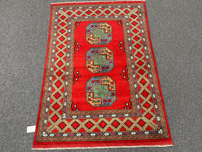 Red 4X6 Tribal Afghan Handmade Wool Rug # 14512