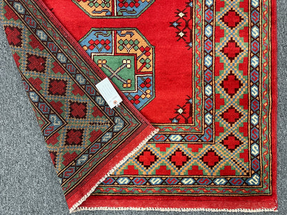 Red 4X6 Tribal Afghan Handmade Wool Rug # 14512