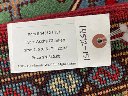 Red 4X6 Tribal Afghan Handmade Wool Rug # 14512