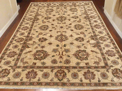 Ivory & Gold Chobi Ziegler 8x11 Handmade Wool Rug # 7975
