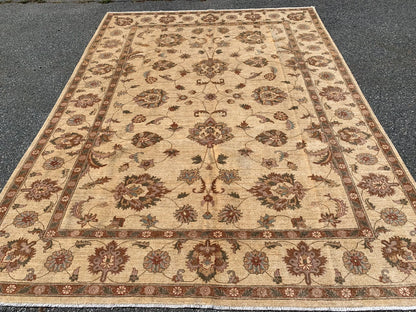 Ivory & Gold Chobi Ziegler 8x11 Handmade Wool Rug # 7975
