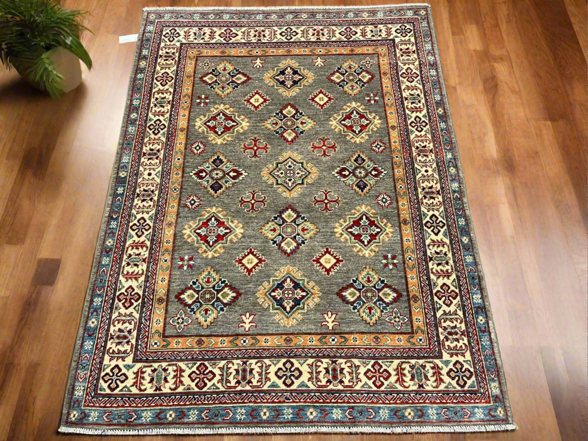 Kazak Gray Brown 5x7 Hand-Knotted Wool Area Rug #13273