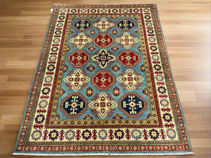 Kazak Light Blue 5x7 Hand-Knotted Wool Area Rug #13035
