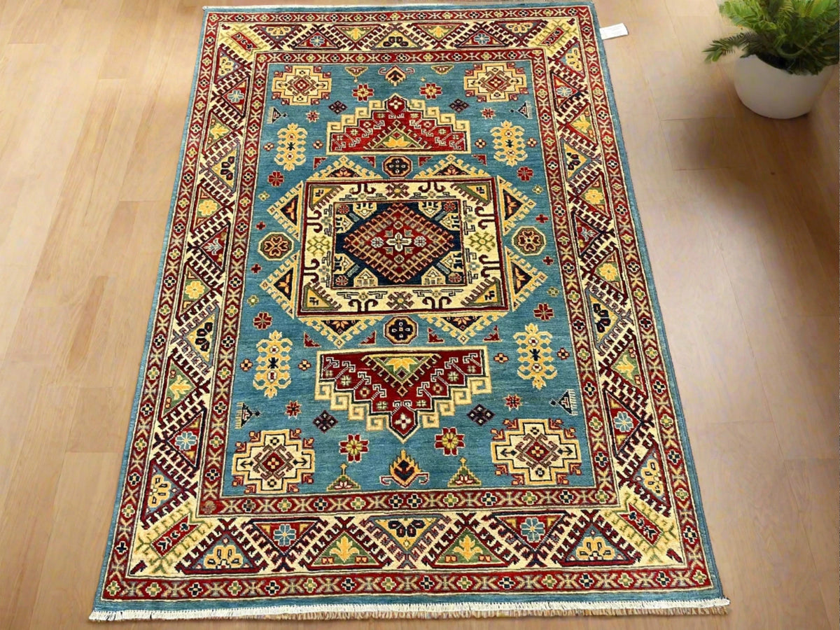 Kazak Light Blue 5x7 Hand-Knotted Wool Area Rug #13037