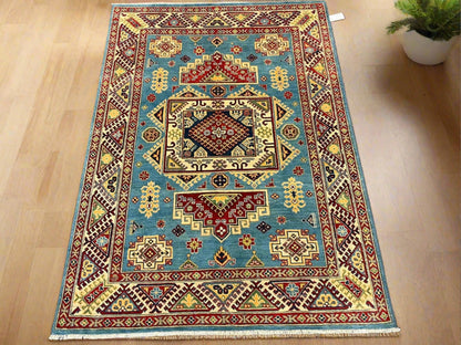 Kazak Light Blue 5x7 Hand-Knotted Wool Area Rug #13037