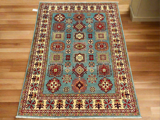 Kazak Light Blue 5x7 Hand-Knotted Wool Area Rug #13311