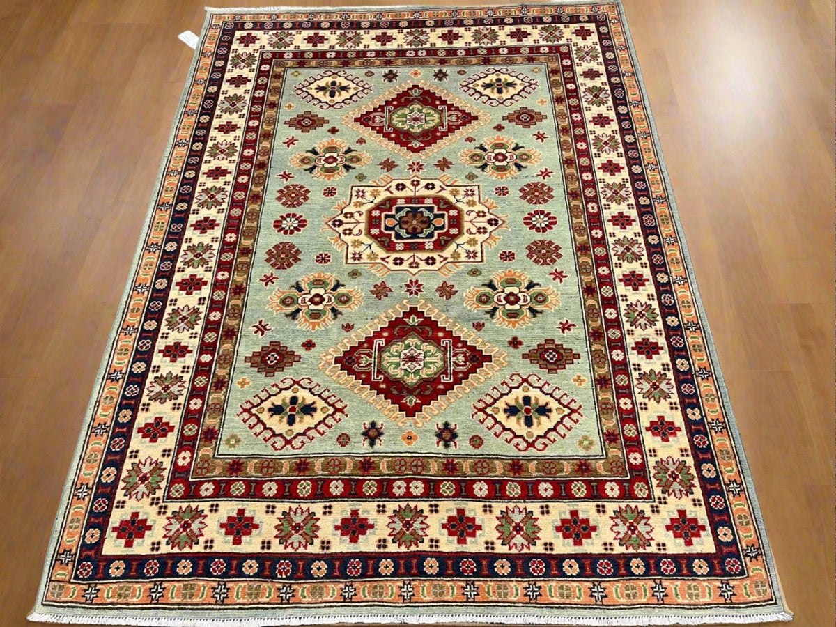 Kazak Light Blue 5x7 Hand-Knotted Wool Area Rug #13312