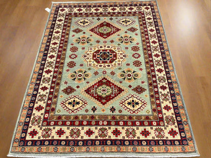 Kazak Light Blue 5x7 Hand-Knotted Wool Area Rug #13312