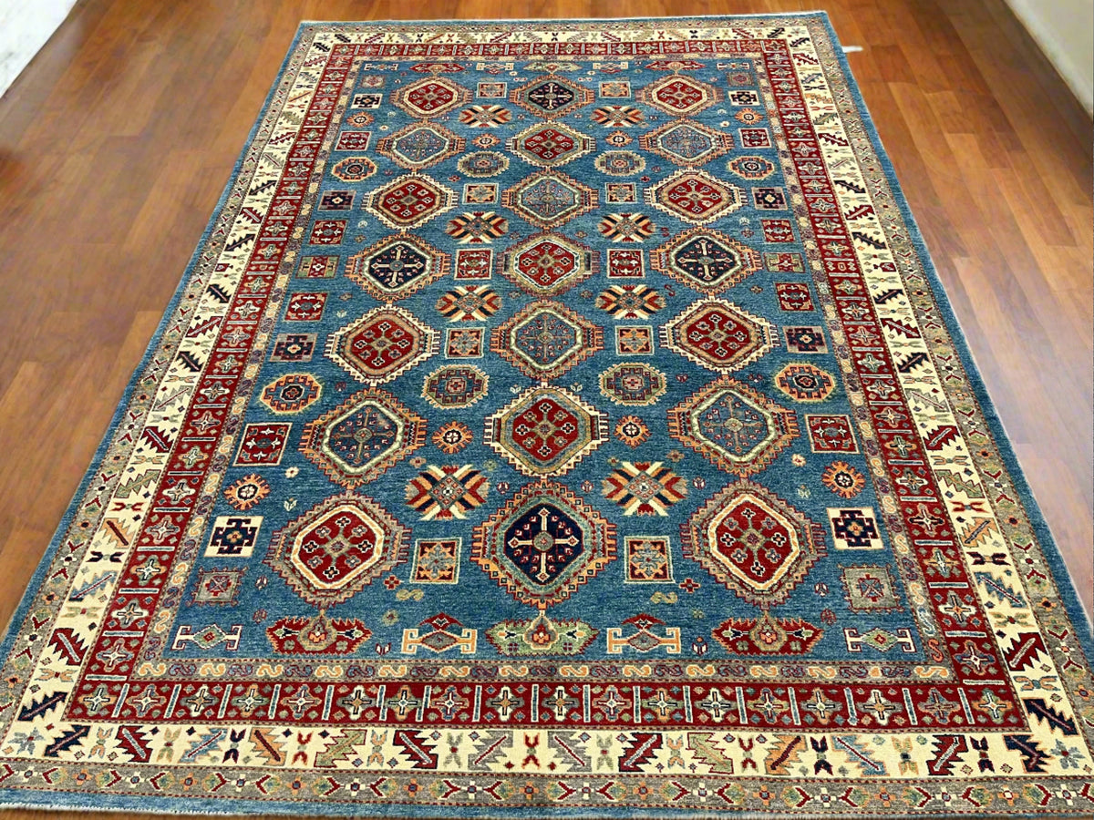 Kazak Light Blue 8x12 Handmade Wool Rug | Bedford Rugs # 13891