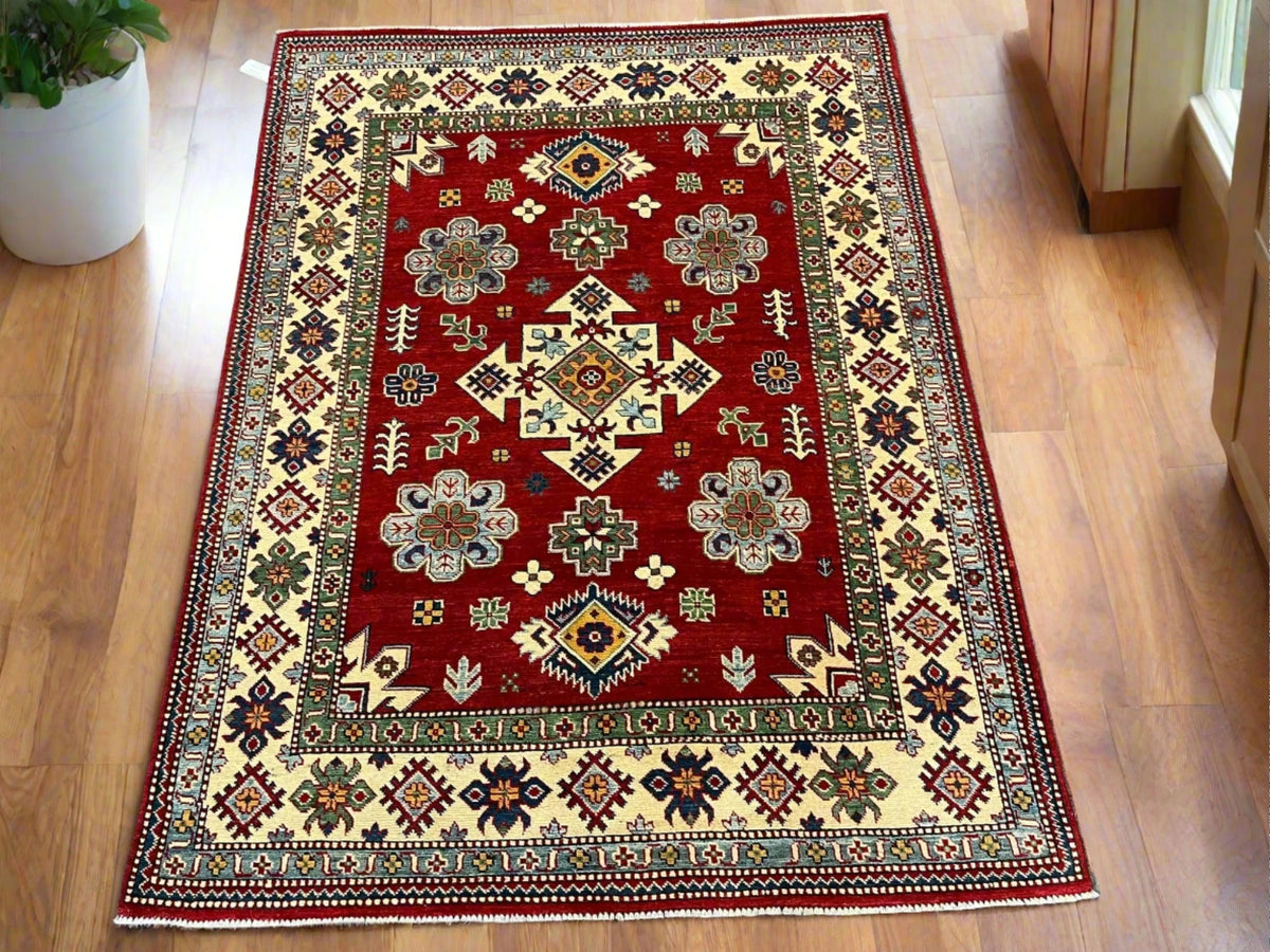 Kazak Red 5x7 Hand-Knotted Wool Area Rug #12511