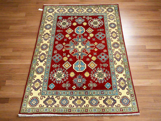 Kazak Red 5x7 Hand-Knotted Wool Area Rug #12512