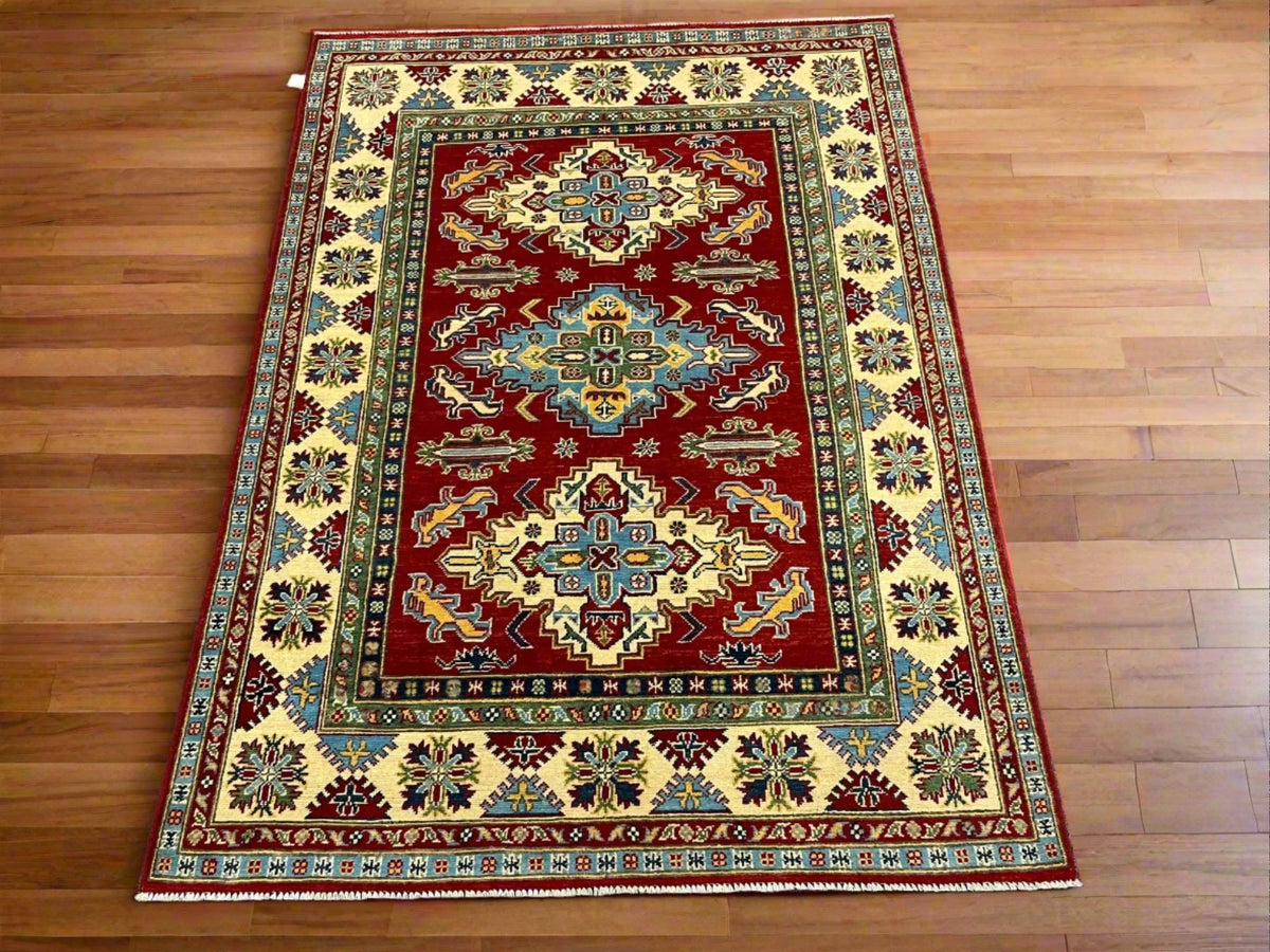 Kazak Red 5x7 Hand-Knotted Wool Area Rug #12514