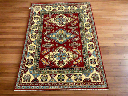 Kazak Red 5x7 Hand-Knotted Wool Area Rug #12514