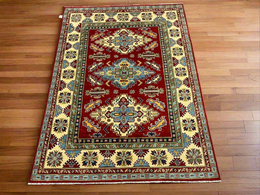 Kazak Red 5x7 Hand-Knotted Wool Area Rug #12514