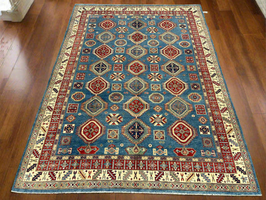 Light Blue 8x11 Kazak Handmade Wool Rug | Bedford Rugs # 13736
