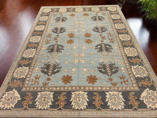 Light Blue & Charcoal 9x12 Oushak Handmade Wool Rug # 10686