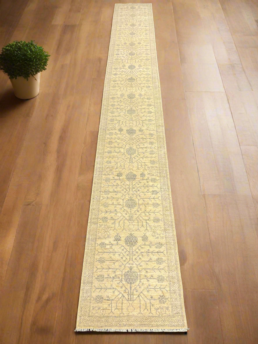 Oushak Khotan 2'7" x 19'3" Handmade Wool Runner Rug1