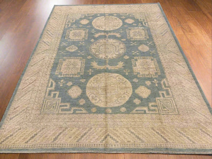 Soft Light Blue & Gray Oushak 9x12 Handmade Wool Rug # 11151
