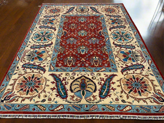 Traditional Red & Beige Mahal 9x12 Handmade Wool Rug # 11261