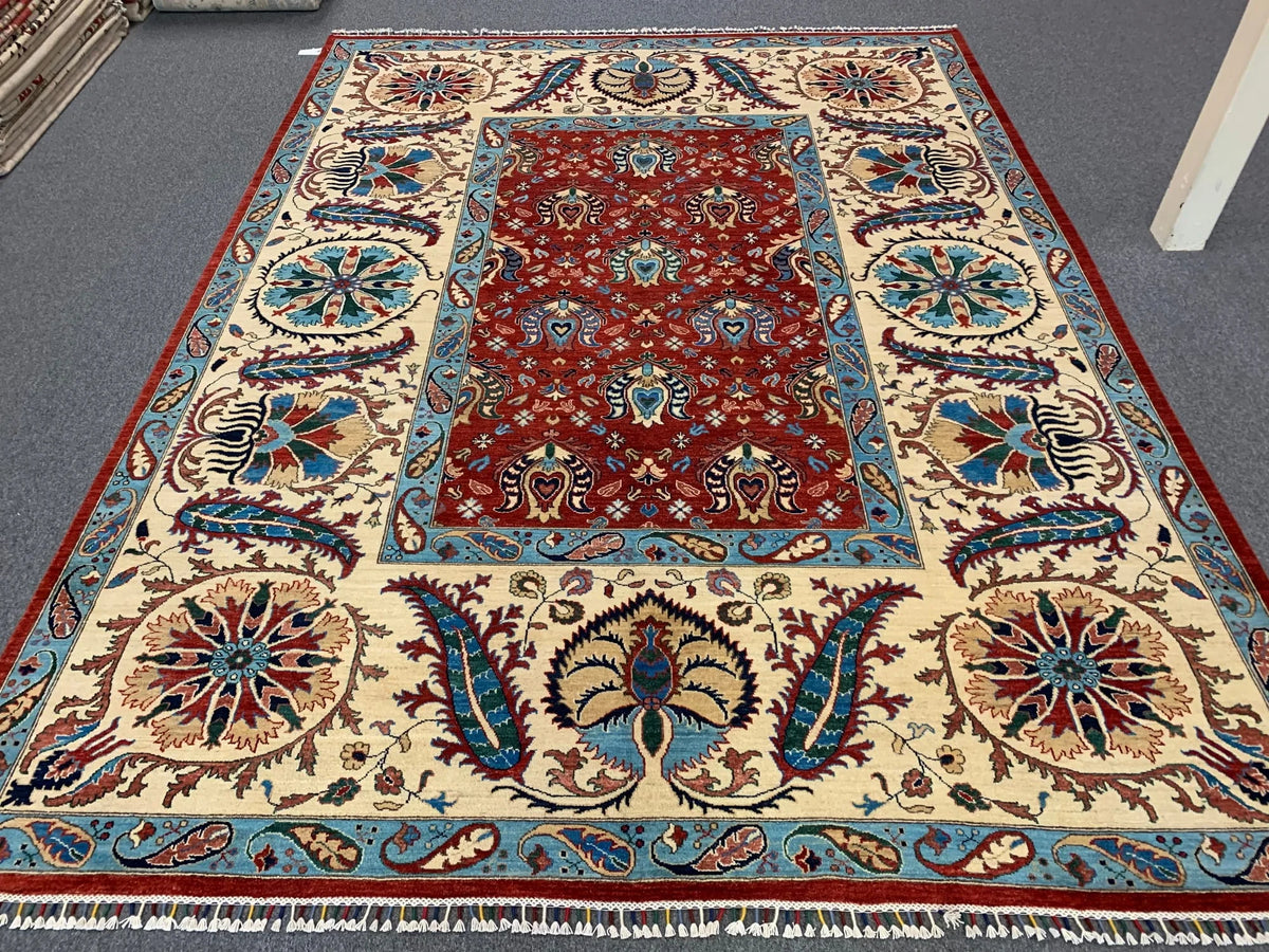 Traditional Red & Beige Mahal 9x12 Handmade Wool Rug # 11261