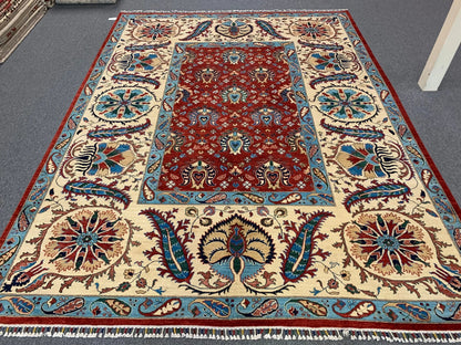 Traditional Red & Beige Mahal 9x12 Handmade Wool Rug # 11261