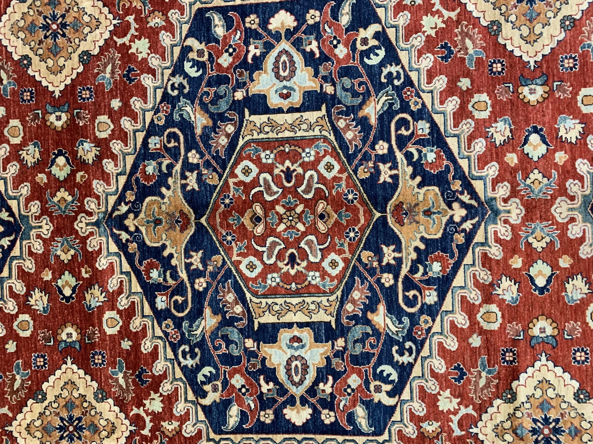Traditional Red & Navy Blue 9x12 Medallion Handmade Wool Rug # 11100