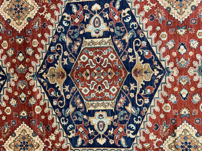 Traditional Red & Navy Blue 9x12 Medallion Handmade Wool Rug # 11100