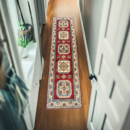 Hallway Runner 10Ft Kazak Handmade Wool Rug # 10221