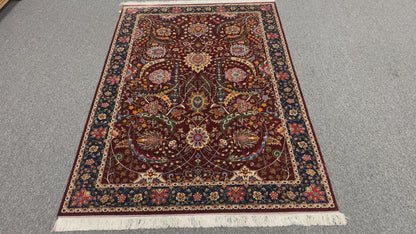 5X8 Silk Handloom Red Multicolor Rug # 14755