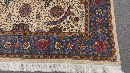 7X10 Silk Handloom Biege Multicolor Rug # 14758