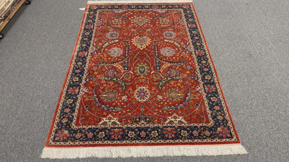 5X8 Silk Handloom Red Multicolor Rug # 14752