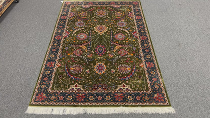 5X8 Silk Handloom Olive green Multicolor Rug # 14756