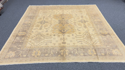 9X9 Oushak Ivory Soft Brown Handmade Wool Rug # 11181