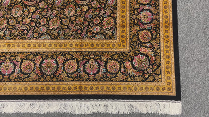 7X10 Silk Handloom Black Multicolor Rug # 14759