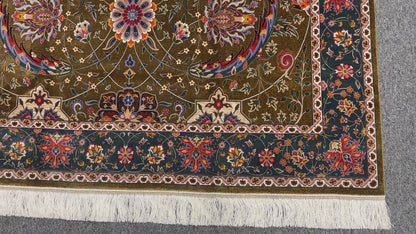5X8 Silk Handloom Brown Multicolor Rug # 14753