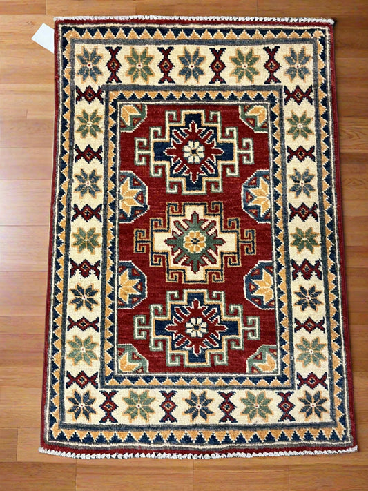 2' X 3' Fine Kazak Handmade Wool Rug # 12632
